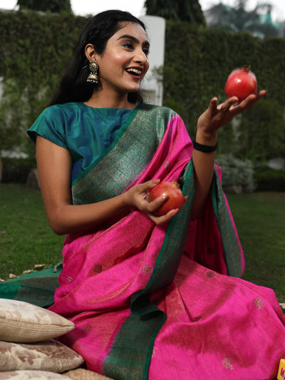 Abhisarika Pink Tussar Silk Tissue Saree