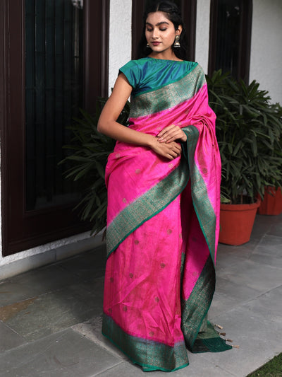 Abhisarika Pink Tussar Silk Tissue Saree