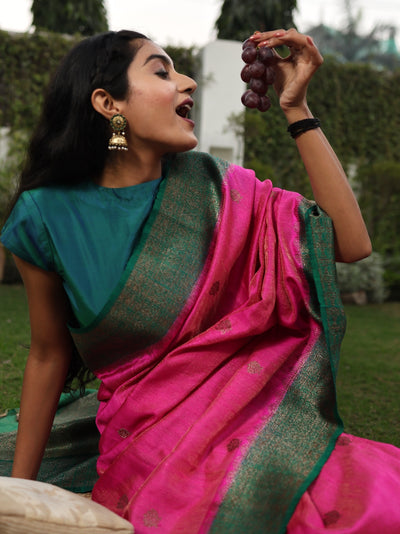 Abhisarika Pink Tussar Silk Tissue Saree