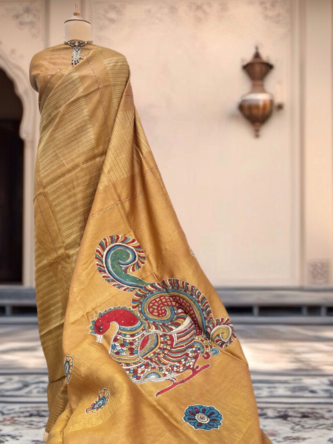 Pedana Gold Kalamkari Tussar Saree