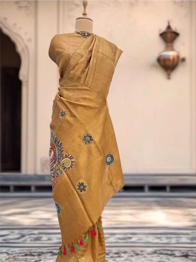 Pedana Gold Kalamkari Tussar Saree