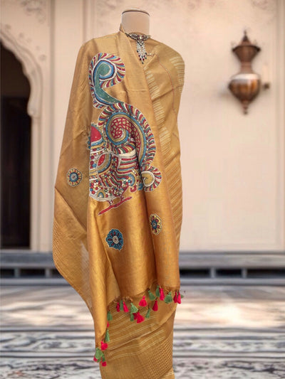 Pedana Gold Kalamkari Tussar Saree
