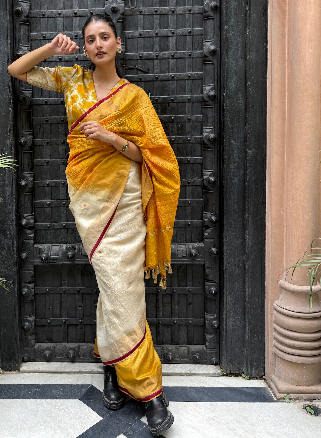 Ketki Yellow Shibori Tussar Saree
