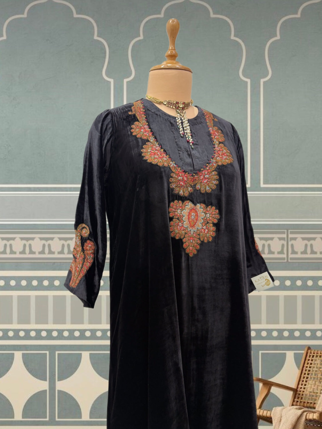 Black Velvet Kashmiri Kurta