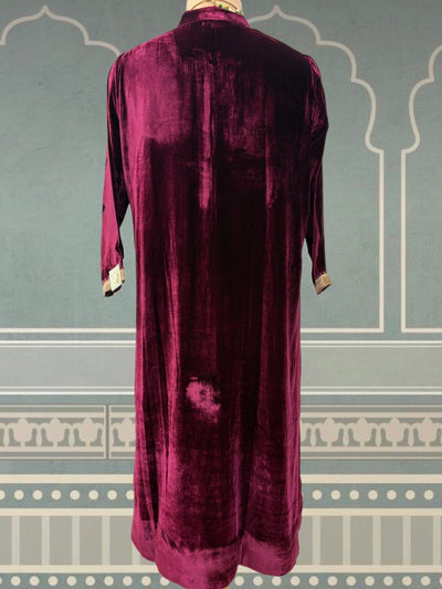 Wine Maroon Velvet Kashmiri Kurta