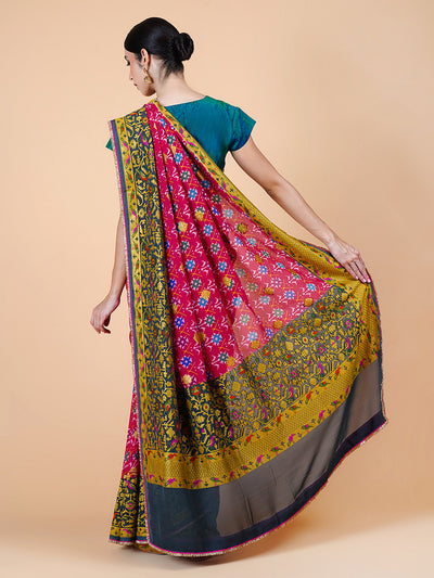 Birds Of Paradise Pink Georgette Saree