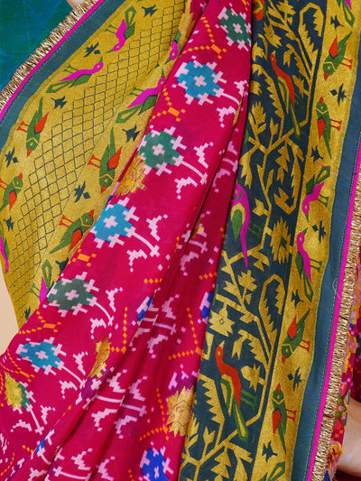 Birds Of Paradise Pink Georgette Saree