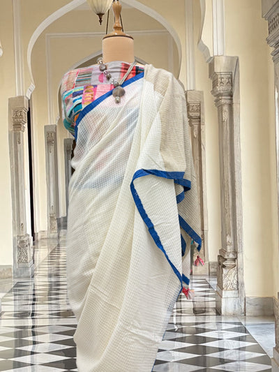 East India White & Blue Cotton Saree