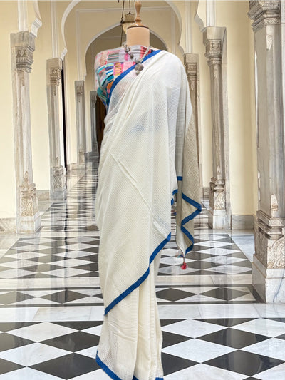 East India White & Blue Cotton Saree