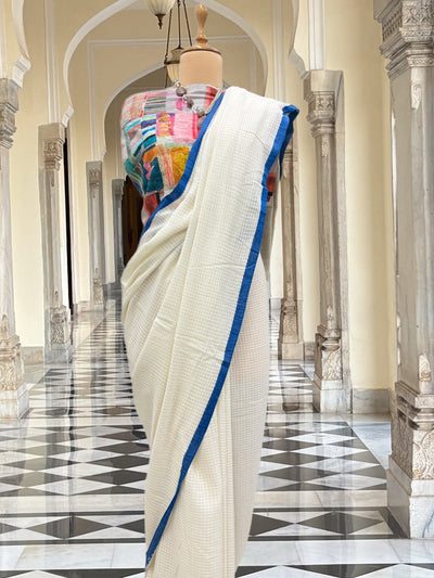 East India White & Blue Cotton Saree