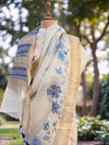 Tivoli White Embroidered Cotton Tussar Saree