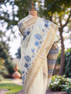 Tivoli White Embroidered Cotton Tussar Saree