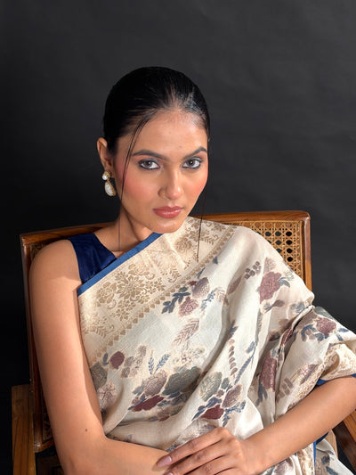 Floating Garden Off White Tussar Georgette Saree