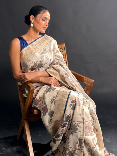 Floating Garden Off White Tussar Georgette Saree