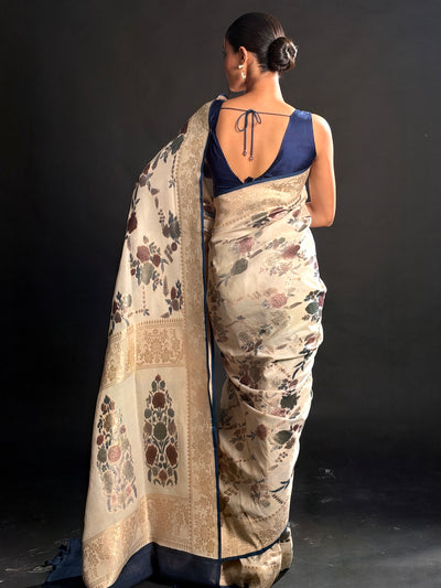 Floating Garden Off White Tussar Georgette Saree