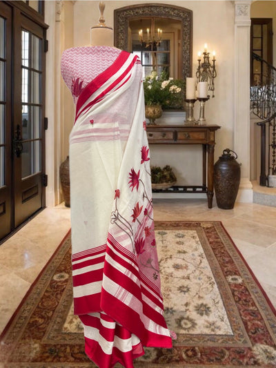 Rimjhim White & Red Embroidered Cotton Saree