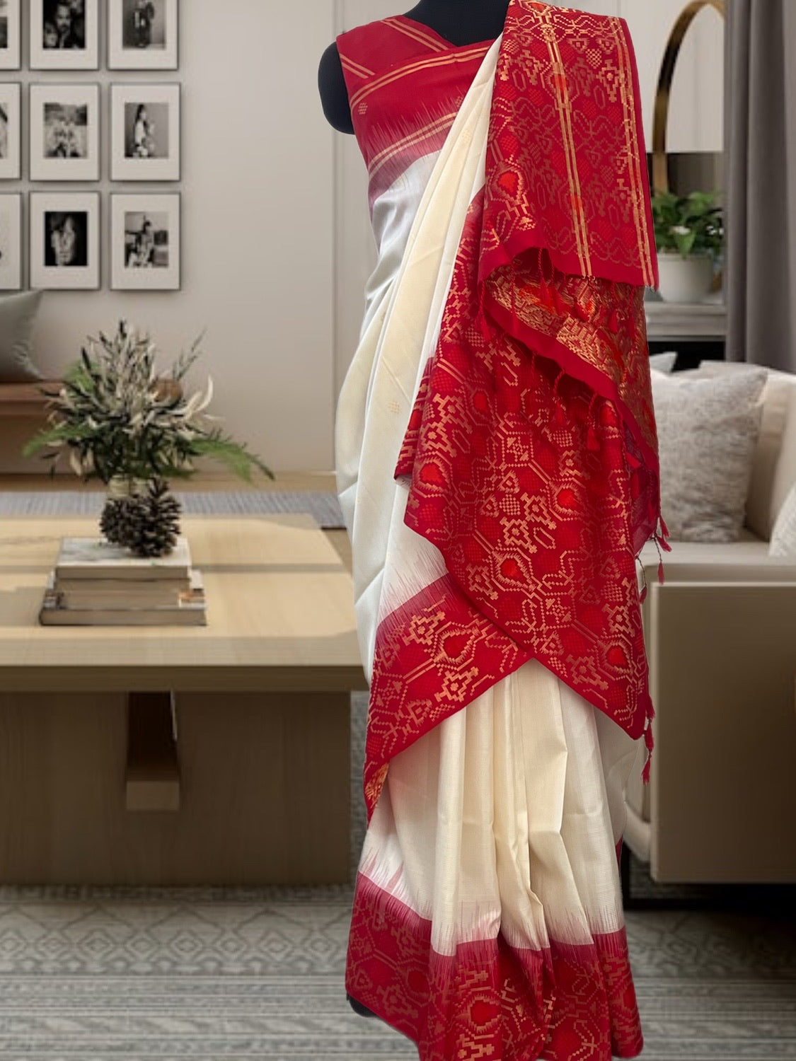 Gaurangi White & Red Uppada Silk Saree