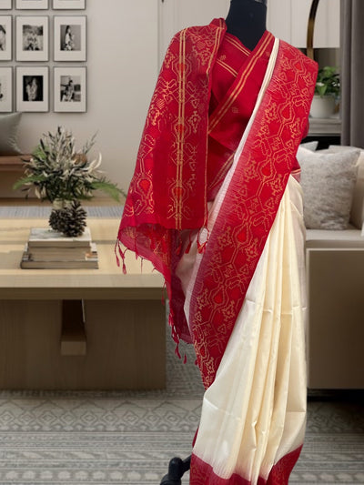 Gaurangi White & Red Silk Saree