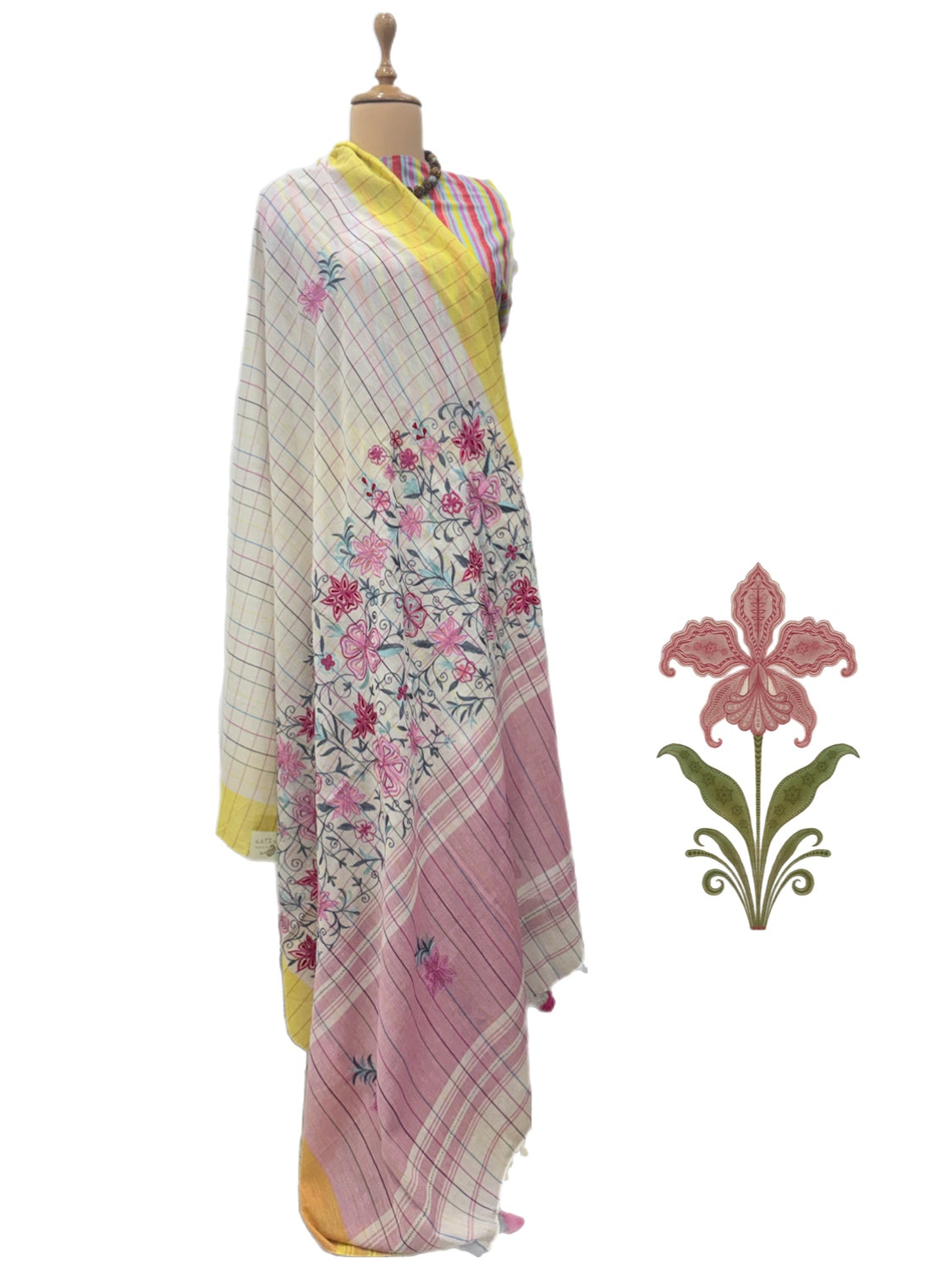 Tivoli White Embroidered Cotton Saree