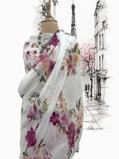 Summer Vibe White Linen Saree