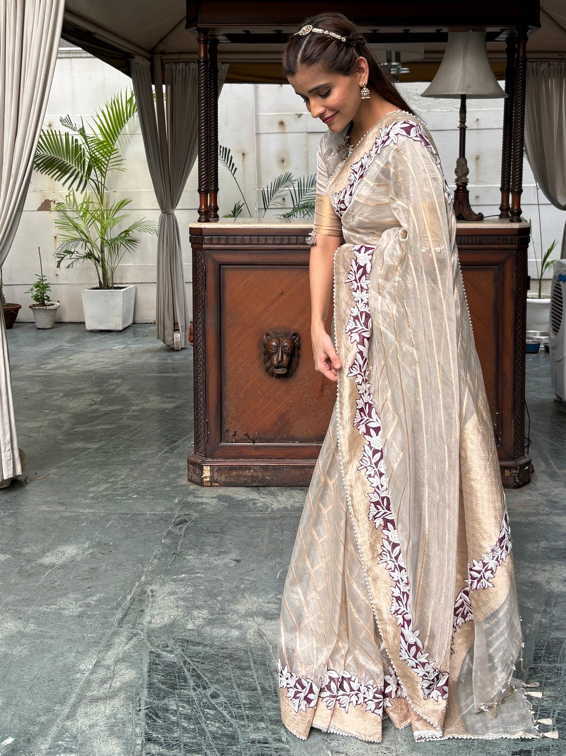Navroz Silver Banarasi Tissue Saree