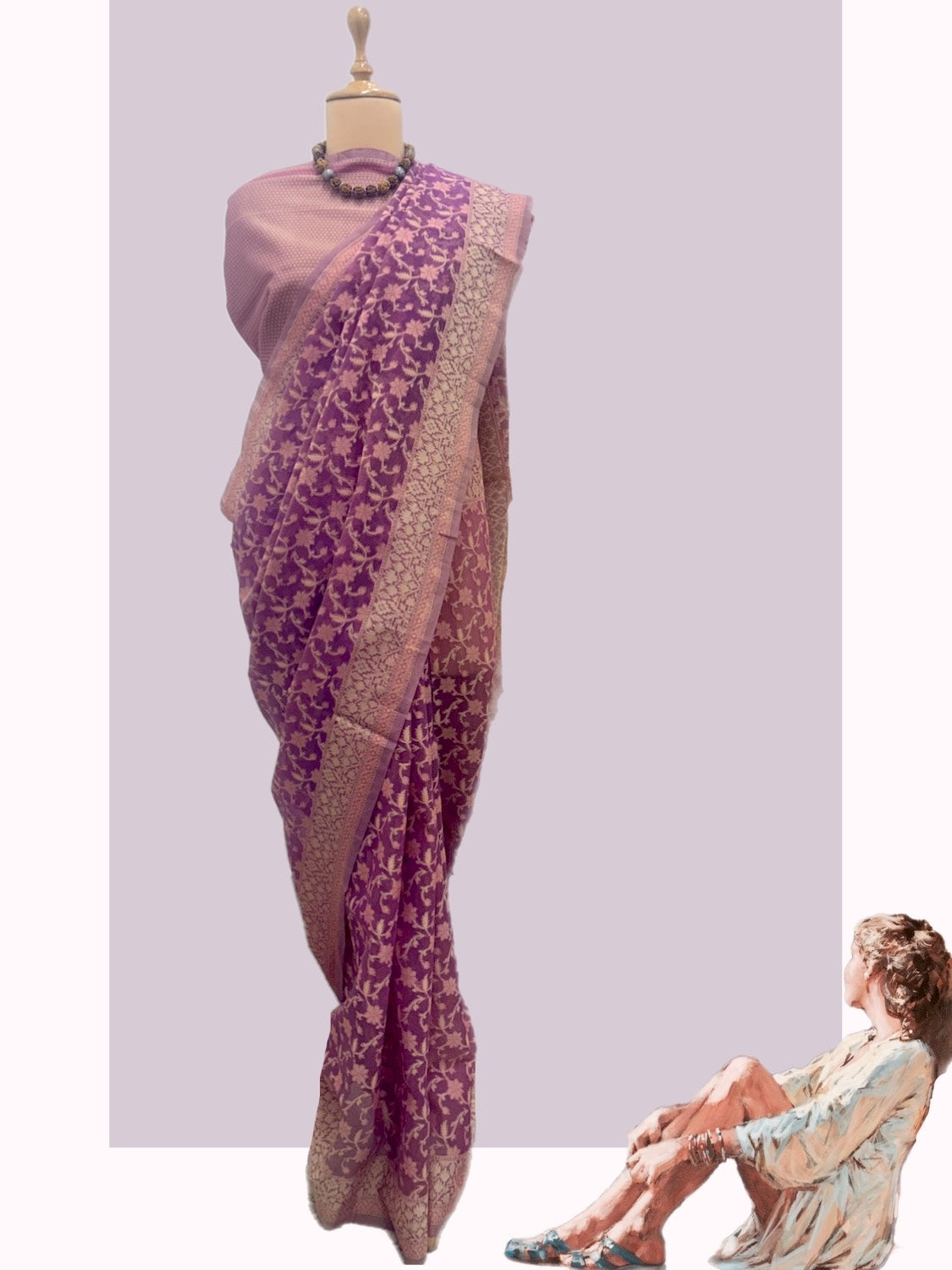 Nasik Wine Cotton cutwork Saree