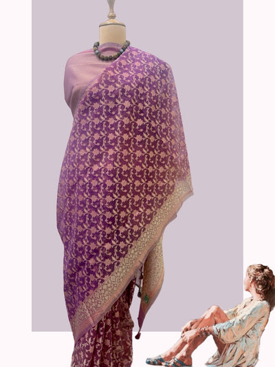 Nasik Magenta Cotton cutwork Saree