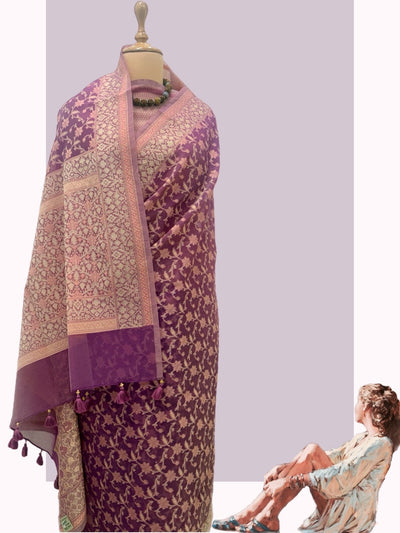 Nasik Magenta Cotton cutwork Saree