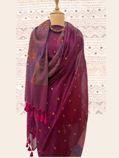 Subansiri Wine Cotton Kantha Saree