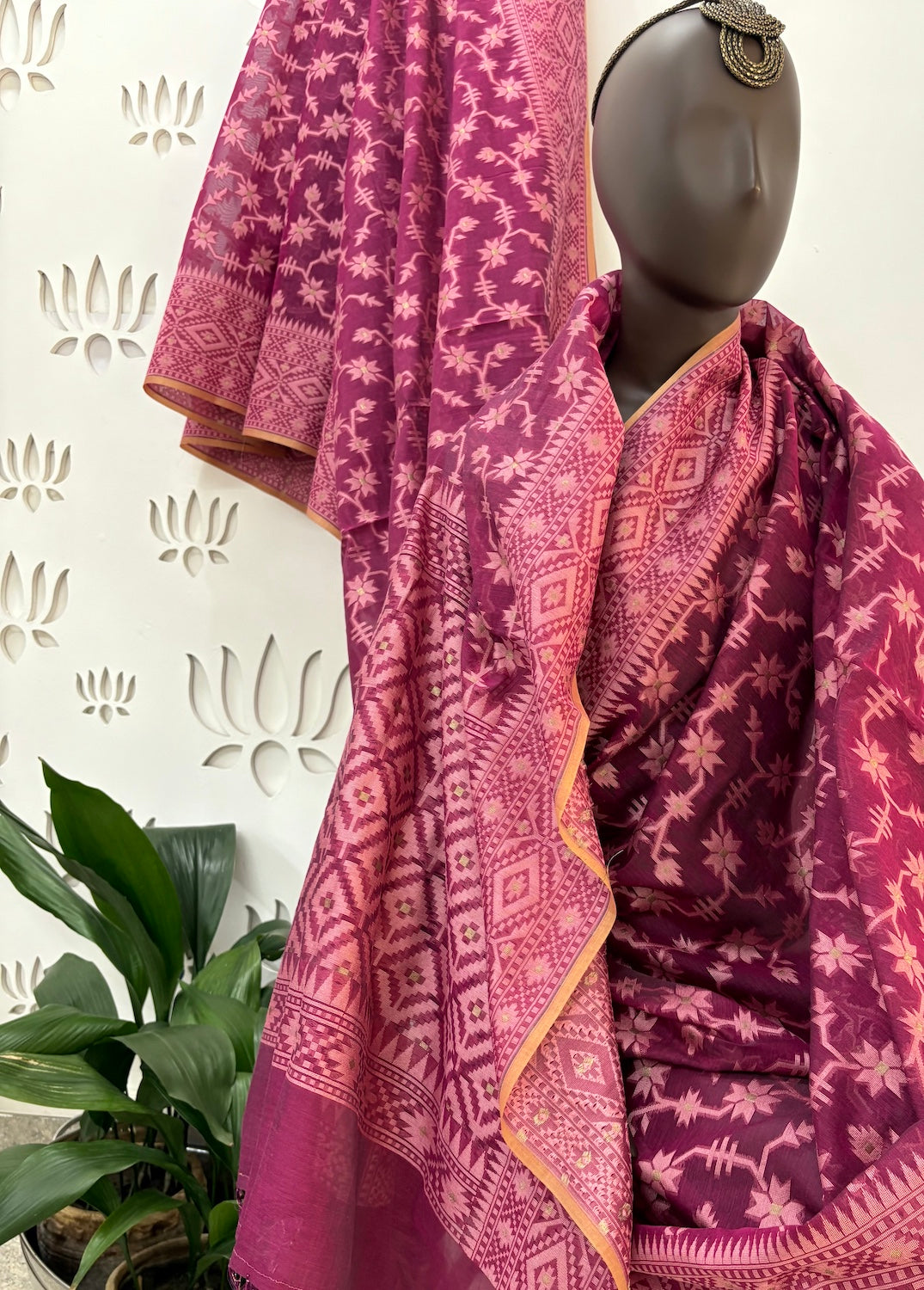 Magenta Cotton Cutwork Saree