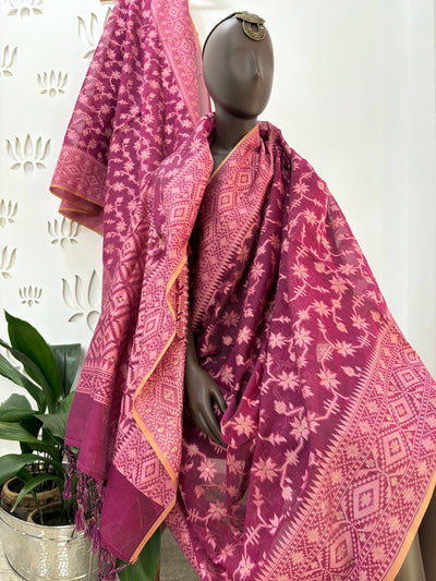 Magenta Cotton Cutwork Saree