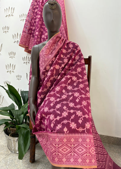 Magenta Cotton Cutwork Saree