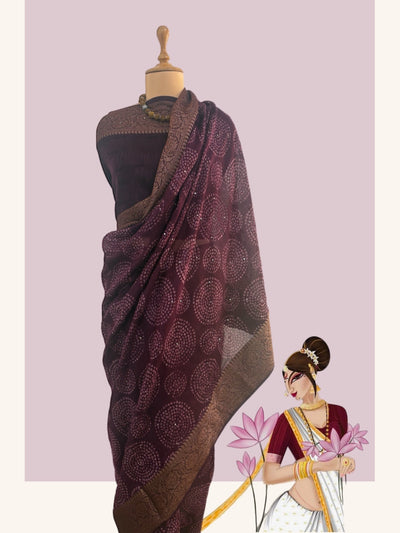 Kampilya Wine Printed Cotton Saree