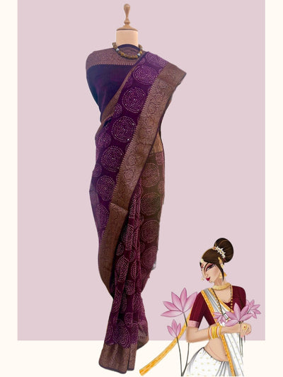 Kampilya Wine Printed Cotton Saree