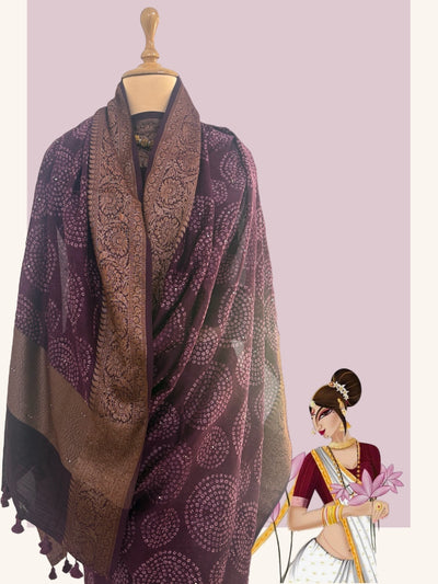Kampilya Wine Printed Cotton Saree