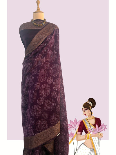 Kampilya Wine Printed Cotton Saree