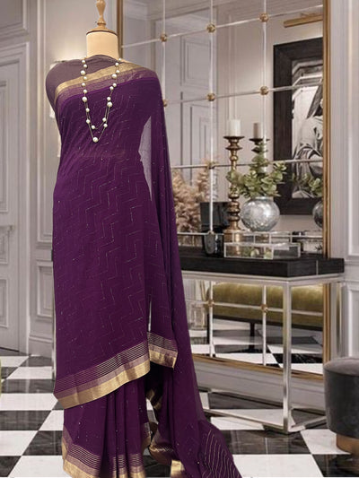 Chloe Wine Swarovski Chiffon Sari