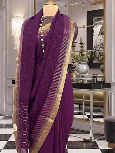 Chloe Wine Swarovski Chiffon Sari