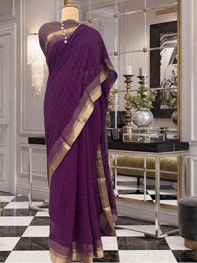 Chloe Wine Swarovski Chiffon Sari