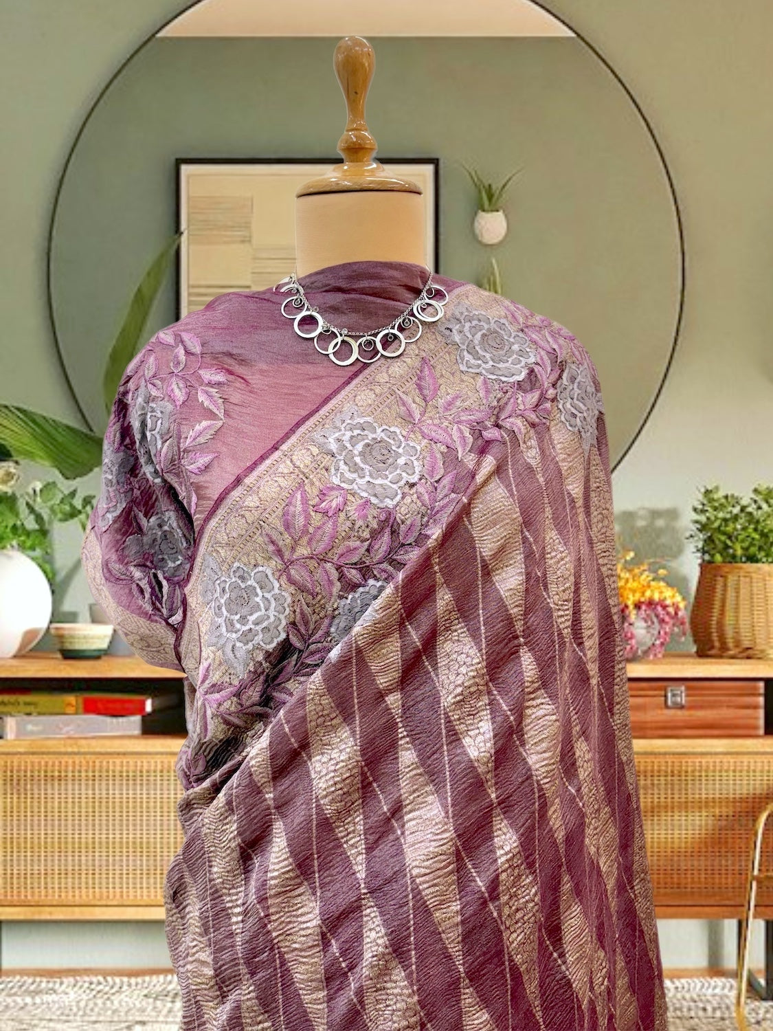 Sangria Wine Crinkled Tissue Sari