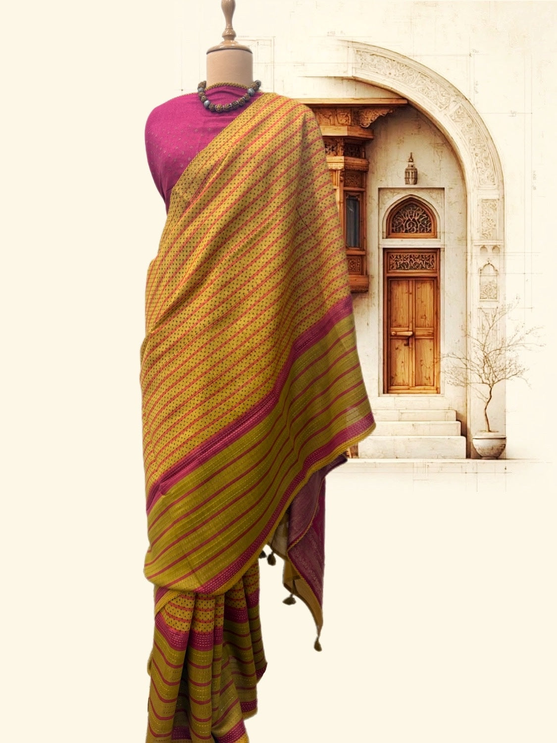 Phalguni Yellow Moonga Cotton Saree