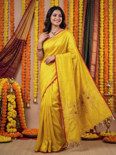 Yellow & Red Cotton Jamdani Saree