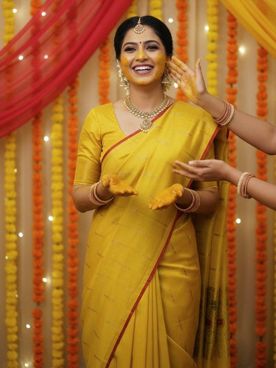 Yellow & Red Cotton Jamdani Saree