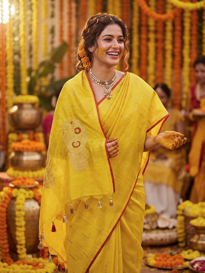 Yellow & Red Cotton Jamdani Saree