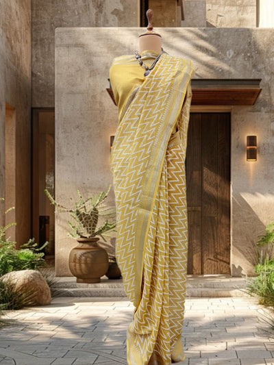 Aurum Yellow Printed Cotton Saree