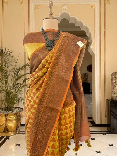Jaisalmer Yellow Printed Cotton Saree