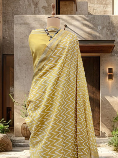 Aurum Yellow Printed Cotton Saree