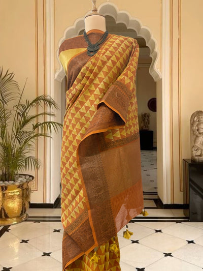 Jaisalmer Yellow Printed Cotton Saree