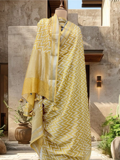 Aurum Yellow Printed Cotton Saree