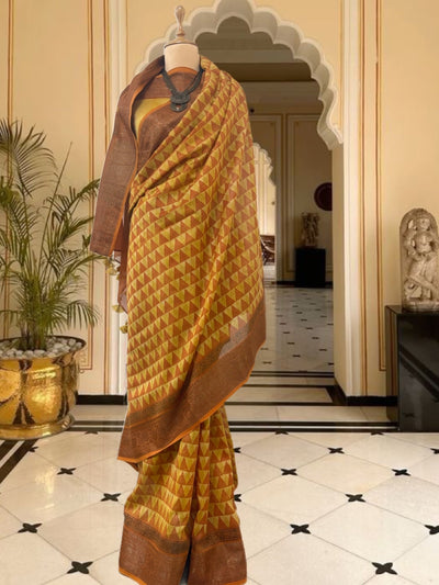 Jaisalmer Yellow Printed Cotton Saree